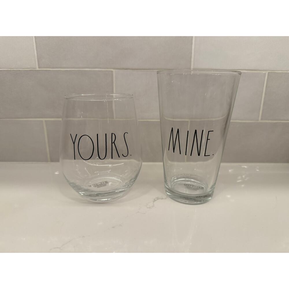 Rae Dunn Yours and Mine Wine and Pint‎ Glasses